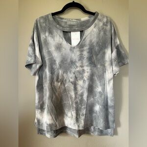 Soho Gray and White Boxy Short Sleeve Tee